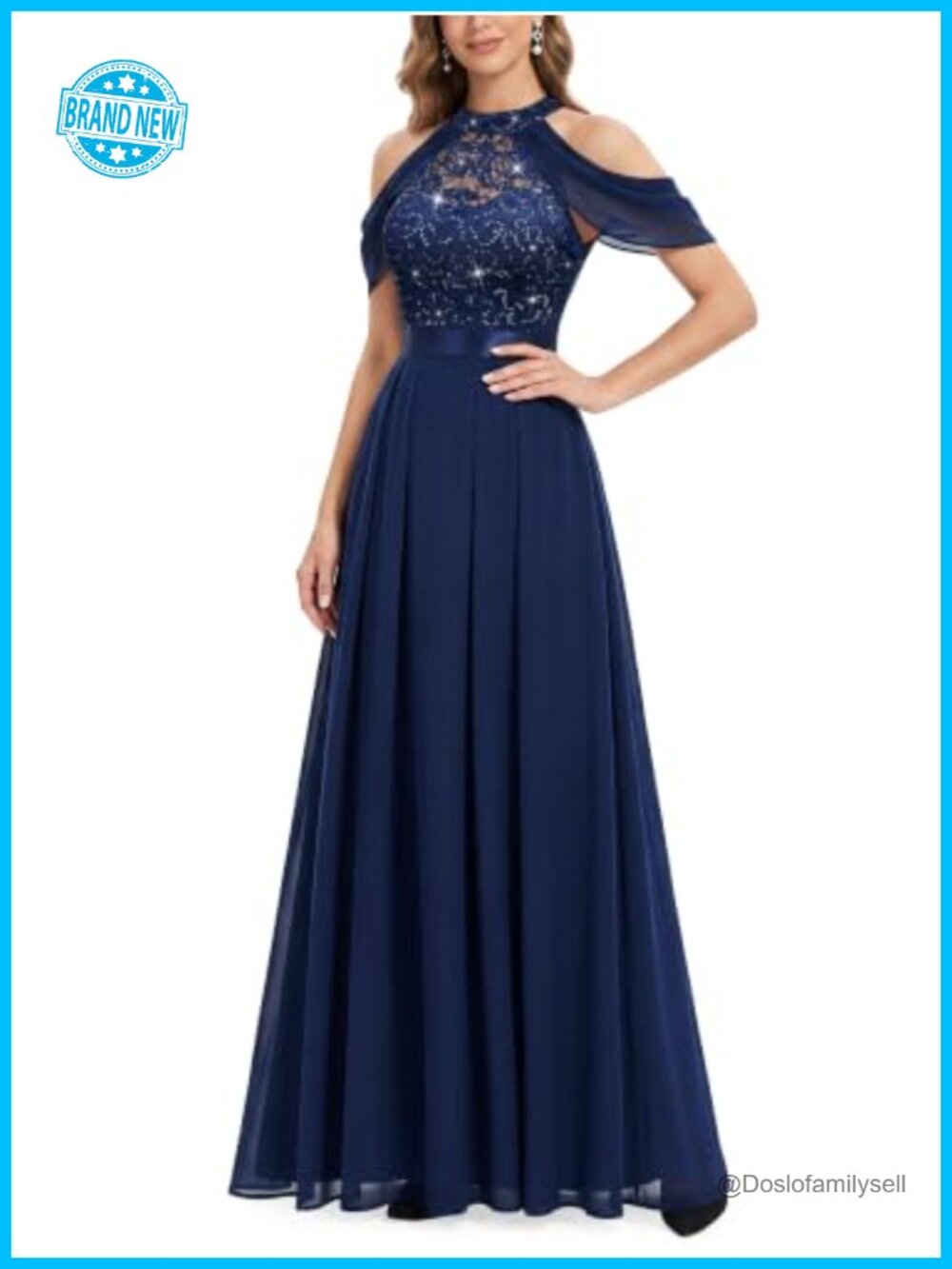 Lace Sequin Contrast Chiffon Bridesmaid Maxi Dress Sleeveless Formal